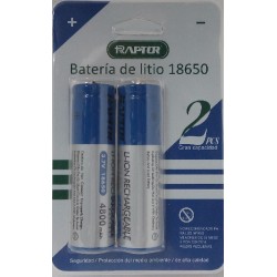 Batería 18650 Li-ion Marca RAPTOR 3.7V 4800 mAh (Blister 2 baterías)