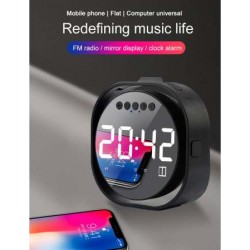 Altavoz Bluetooth Espejo con Reloj, Radio FM y Soporte para móvil